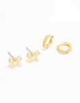 Goldair Gold Plated Cubic Zirconia Bow Studs & Hoop Earrings Pack