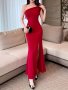 Solid One Shoulder Split Thigh Dress Elegant Sleeveless Ruffle Trim Mermaid Hem Dress Women's Clothing