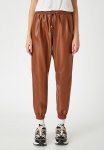 Faux Leather Jogger Pants - Brown