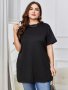 Plus Size Side Split Solid T-Shirt Casual Crew Neck Short Sleeve T-Shirt Women's Plus SizeClothing