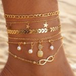 Vintage Golden Pineapple Faux Pearl Charm Anklet 5PCS SET