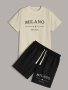 MILANO ITALIA Letter Print Men's 2 Pieces Outfits Crew Neck Short Sleeve T-Shirt & Drawstring Shorts Co Ord Set For Summer Outdoor Sports