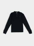 Henley Long Sleeve Waffle Knit - Black - Black XXL