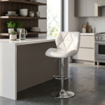 White Shell Bar Stool With Gas Lift And Chrome Base