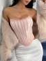 Jse Elegant Floral Print Mature Charm - Graceful Lace Ruffle Trim Backless Bustier Bodycon Corset Top