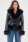 Sissy Boy Womens Faux Fur And Faux Leather Jacket N Black - Black XL