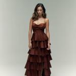 Rust Corset Tiered Tie Back Dress