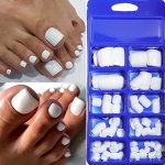 100 Pcs Glossy Matte White False Toenails Set In Blue Box Full Cover Artificial Toe Nail Tips For Diy Nail Art
