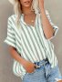 Stripe Print Button Front Blouse Casual Short Sleeve Top For Spring & Summer Women's Clothing