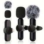 Wireless Lavalier Lapel Microphone With Rechargeable Battery USB Type-c Connector Abs Windproof Pompom Windscreens - Omnidirecti