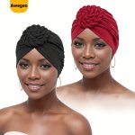 2PCS Knotted Beanie Hat Hijab Hair Covers Stylish Solid Color Turban Hats Forehead Knotted Chemo Hats Elastic Chemo Hats Turbans