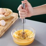 1PC Semi Automatic Egg Whisk Stainless Steel Hand Push Whisk Egg Beater Egg Blender Stainless Steel Egg Whisk For Blending Whisk
