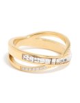 Waterproof Gold Plated Stainless Steel Diamante Cross Over Ring - M l