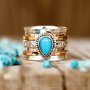 Retro Synthetic Turquoise Inlaid Ring Three-color Men's Rings Wedding Commemorative Jewelry