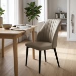 Taupe Pu Leather Dining Chair With Gold-tipped Legs