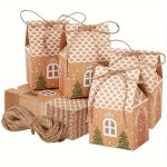 5 12 48PCS Christmas House Candy Box Kraft Gift Box Biscuit Candy Packaging Wedding Candy Kraft Gift Box Christmas Decoration Gi