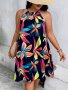 Plus Size Floral Print Halter Dress Vacation Sleeveless Dress For Spring & Summer Women's Plus Size Clothing