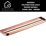 Modern Polished Rose Gold Round Double Towel Rail - 600MM