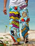 Men's Graffiti Alphabet Print Casual Drawstring Waist Beach Pants Lightweight Outdoor Long Trousers For Summer