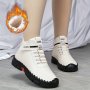 Women's Plush Lined Ankle Boots Solid Color Thermal Flat High Top Boots Winter Warm Soft Sole Outdoor Boots