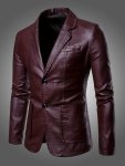 Men's Faux Leather Jacket With Pockets Casual Lapel Button Up Long Sleeve Jacket For Outdoor