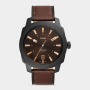 Fossil Men&apos S Machine Black Plated Stainless Steel & Brown Leather Watch
