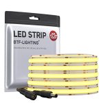 Btf-lighting Fcob Cob Flexible High Density Uniform Light LED Strip 9W M 16.4FT DC12V Natrual White 4000K Cri 90+ 8MM Width Dimm