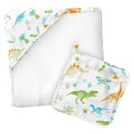 Dino Muslin Hooded Towel With Washcloth By