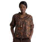 Frill Collar Rose Print Shirt - Bitter Choc Free