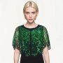 Women's Elegant Sequin Flapper Shawl Summer Tulle Beaded Short Cape Top Sheer Overlay For Evening Dress Shimmering Outer Garment