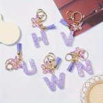 1PC A-z Sequins Alphabet Initial Letter Keychain Cute Butterfly Resin Key Chain Ring Bag Backpack Charm Car Key Holder Accessori