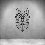 Geometric Wolf Line Drawing - Grey L 400X H 340MM