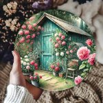 Vintage Floral Watercolor Art Metal Sign - 1PC Iron 19.81CM Round Wall Decor Rustic Garden Shed HD Print Bedroom Home Decor Perf