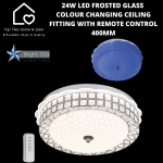 24W LED Frosted Glass Colour Changing Ceiling Fitting With Remote Control - 400MM