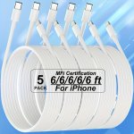 Mfi Certified For Iphone Charger 5 Pack 182.88CM Cable For Iphone Charger Fast Charging For Iphone Cable For Iphone Charger Cord