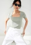 Square-neck Top - Light Khaki Green