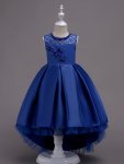 Girl's Elegant Sleeveless Gown With 3D Flower Detailing And Large Bow Back Lace Beaded Puffy Tail Dress Flower Girl Wedding Form