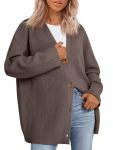 Lillusory Women Oversized Cardigan Sweater 2025 Fall Outfits Cloth Fashion V Neck Knit Button Front Casual Trendy Tops Nutmeg Me
