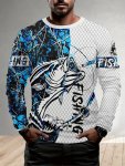 Fancy Fish Print T-Shirt Men's Breathable Comfy Long Sleeve Tee Men's Clothing For Outdoors