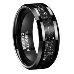 Tutiss 8MM Black Tungsten Rings For Men Women Meteorite Shavings Inlay Promise Engagement Wedding Bands Beveled Edges Polished S