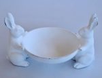 Two White Bunnies Holding Bowl – 28X45X30CM