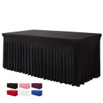 6FT Rectangle Table Skirts Polyester Fitted Table Covers Black Table Cloth For 6 Ft Table With Skirt Wrinkle Resistant Spandex T