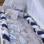Cot Bumper Braided 3 Strand Navy Grey And White Starry Tatty Teddy Sleeping Set