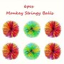 6PCS Monkey Stringy Balls Sensory Fidget Stringy Balls Soft Rainbow Pom Bouncy Stress Balls With Storage Bag Multicolor