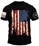 American Flag T Shirt Men July 4TH Patriotic Usa Stars And Stripes T-Shirt In Black XL