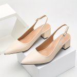 Women's Solid Color Chunky Heels Elegant Point Toe Dress Pumps Fashion Buckle Strap Slingback Heels