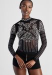 Sissy Boy Ciccone: Pearl And Diamante High Neck Bodice. - Black