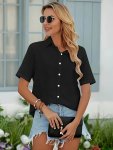 Solid Single Button Simple Blouse Versatile Short Sleeve Blouse For Spring & Summer Women's Clothing