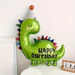 Jurassic Dino Birthday Party Balloon - Green Dinosaur With Hat Self-sealing Aluminum Foil Perfect For Wild Animal Themed Celebra