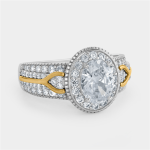 Yellow Gold & Sterling Silver Cubic Zirconia Oval Halo Split Ring